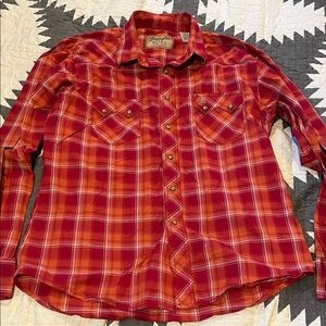 Wrangler Retro Men's Red and Orange Plaid Button Down Shirt